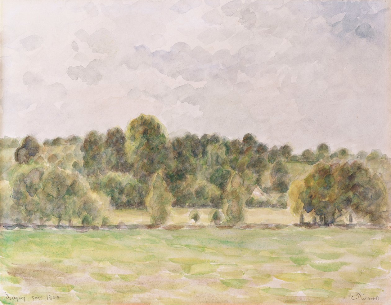 Eragny-aften, 1890 av Camille Jacob Pissarro