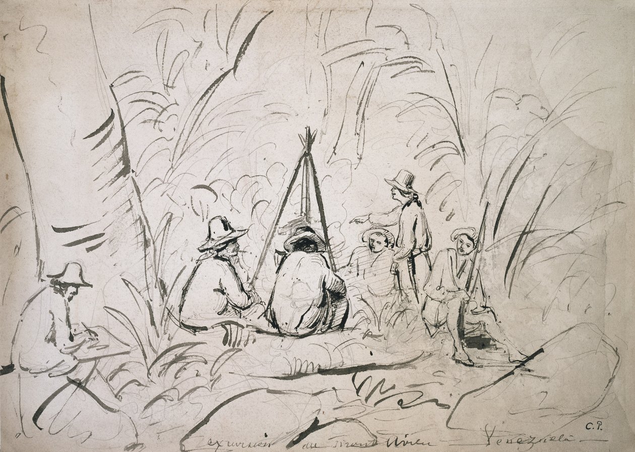 Utflukt til Mont Avila, Venezuela (blyant med penn og blekk på papir) av Camille Jacob Pissarro