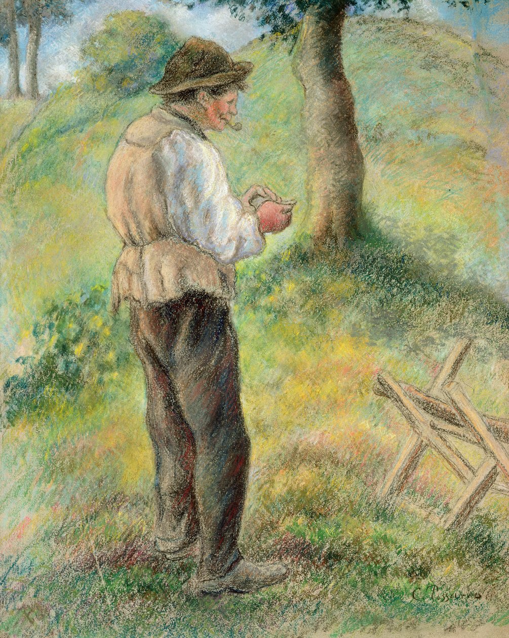 Fader Melon tenner sin pipe, ca. 1879 av Camille Jacob Pissarro