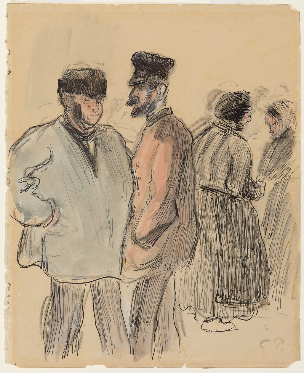 Gruppe av mennesker på markedet, Gisors; Gruppe av figurer på markedet, Gisors, ca. 1891 av Camille Jacob Pissarro