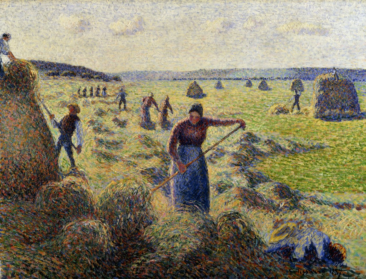 Høsting av høy, Eragny; La Recolte des Foins, Eragny, ca. 1887 av Camille Jacob Pissarro