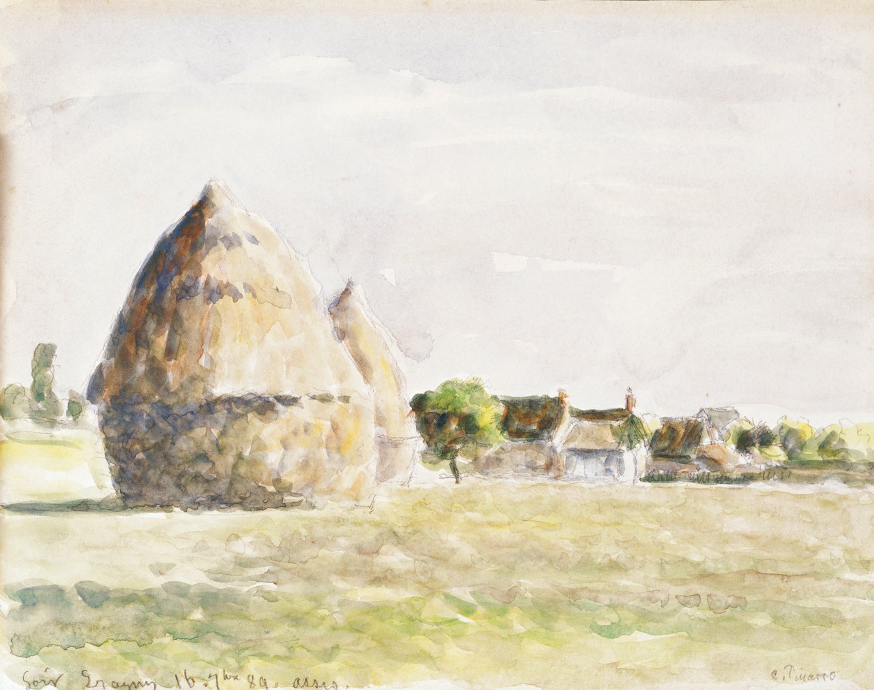 Haystack, Eragny Evening; Høstakken, Evening Eragny, 1889 av Camille Jacob Pissarro