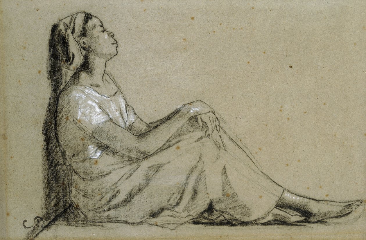 Ung svart kvinne sittende, 1855-57 av Camille Jacob Pissarro