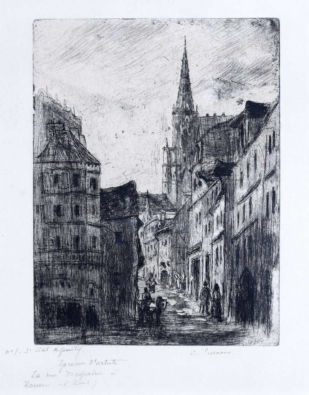 Rue Malpalue i Rouen, ca. 1885 av Camille Jacob Pissarro