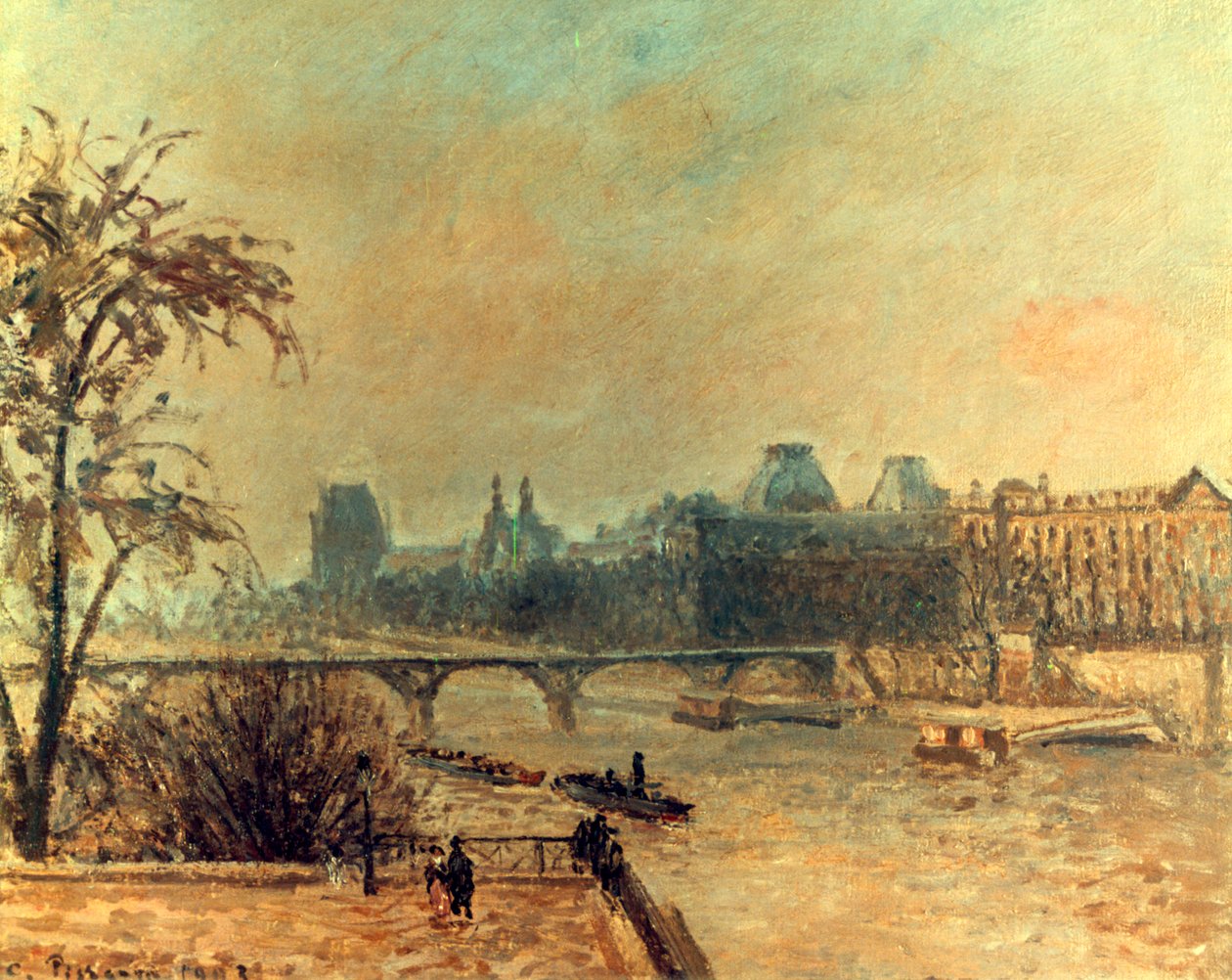 Seinen og Louvre, Paris, 1903 av Camille Jacob Pissarro