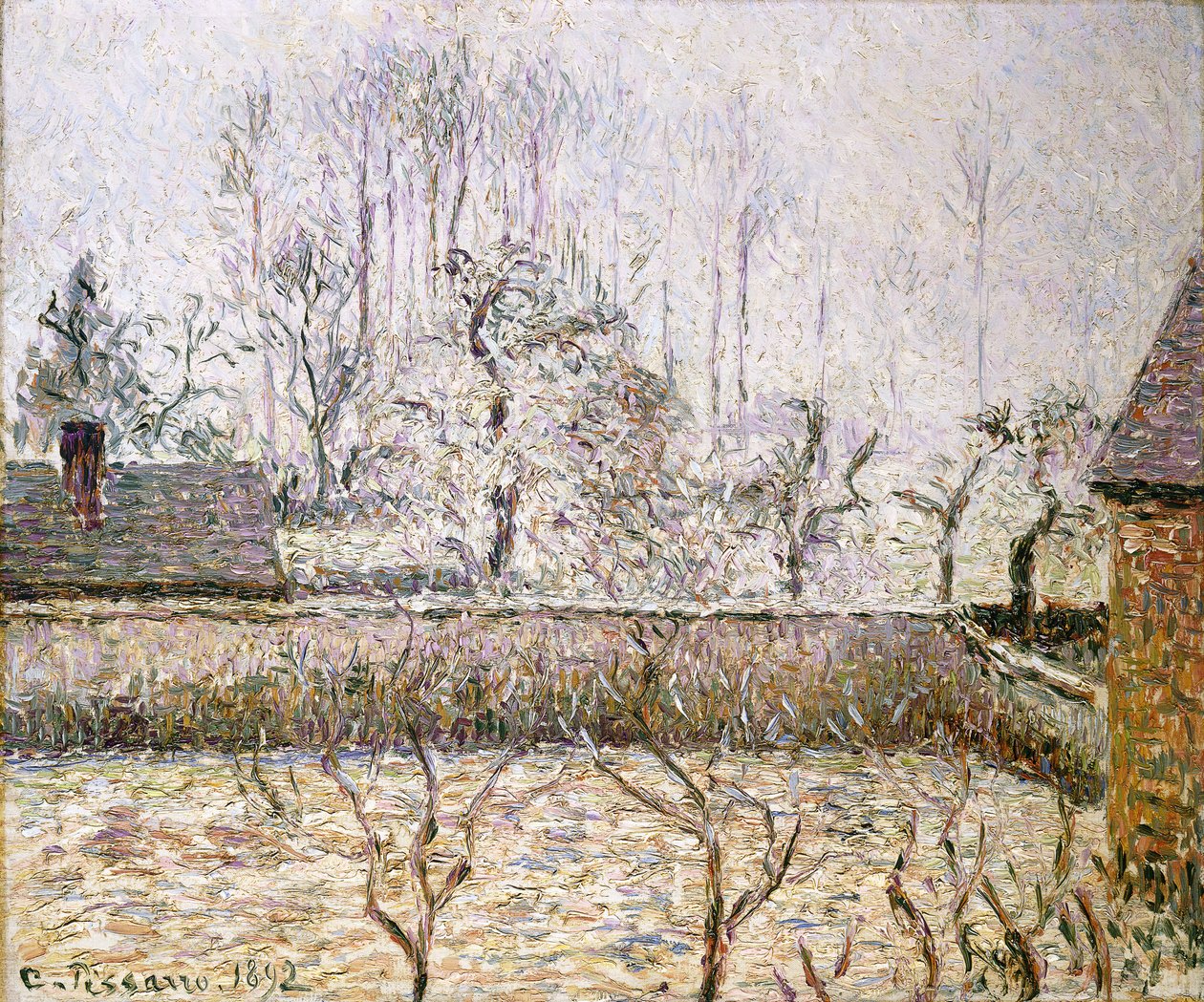 Landskap med frost og tåke, Eragny; Paysage, Givre et Brume, Eragny, av Camille Jacob Pissarro