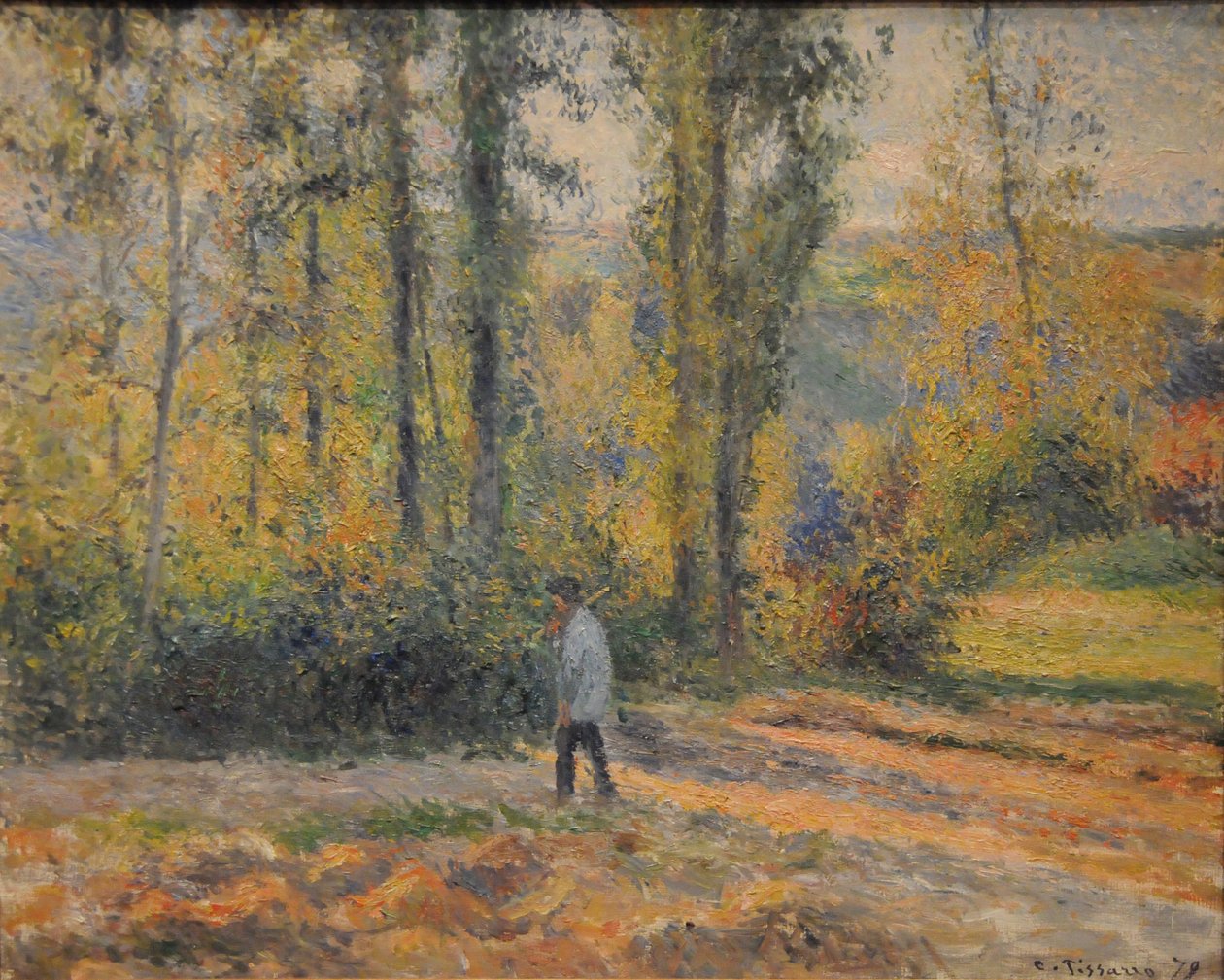 Landskap med en jeger, Pontoise Landskap ved Pontoise med en jeger, 1879 av Camille Jacob Pissarro