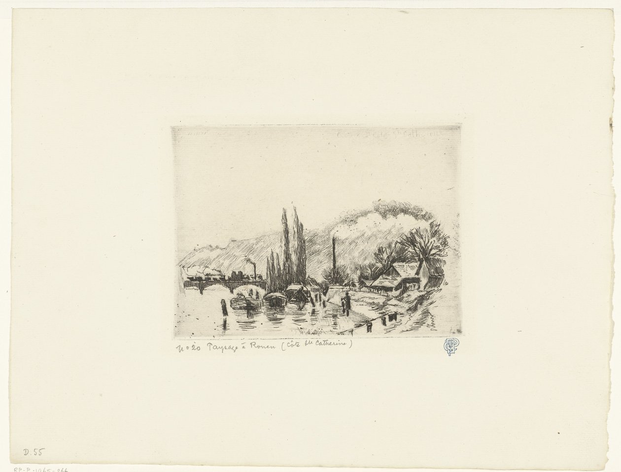 Landskap nær Rouen Paysage à Rouen (Côte ste Catherine) (tittel på objekt) av Camille Jacob Pissarro