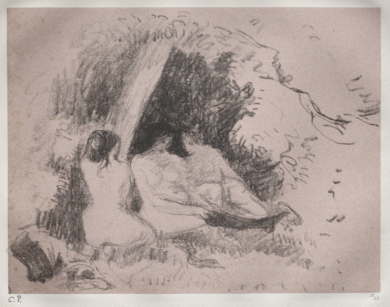Nakne kvinner, ca. 1896. av Camille Jacob Pissarro