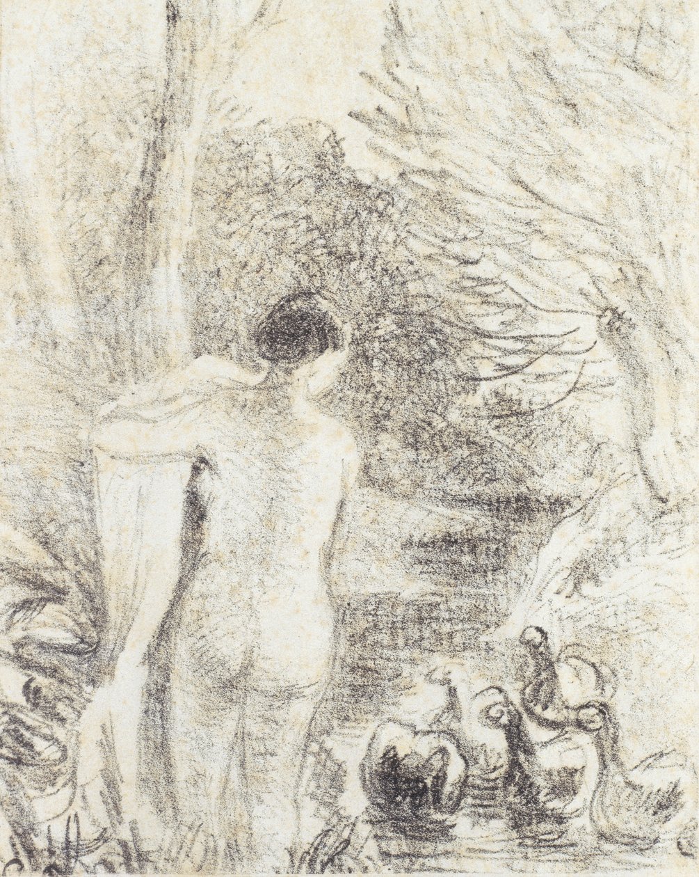 Naken med svaner, ca. 1895 (studie for 258996) av Camille Jacob Pissarro