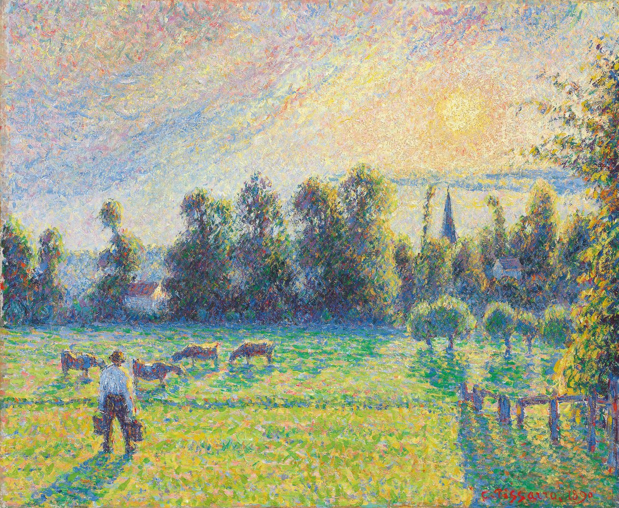 Beite, solnedgang, Eragny; Beite, solnedgang, Eragny, 1890 av Camille Jacob Pissarro