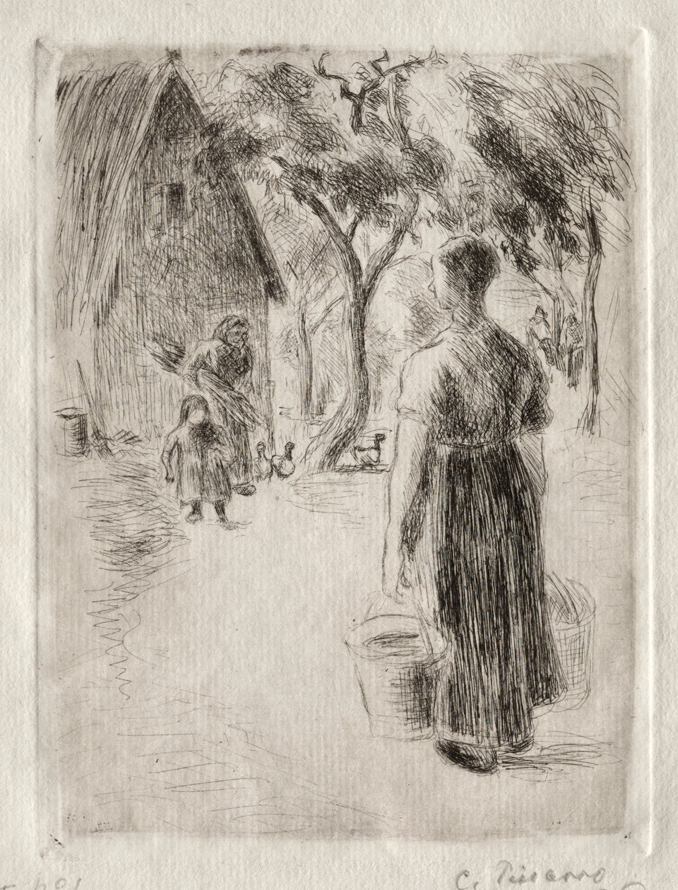 Bondekvinne som bærer bøtter, 1889. av Camille Jacob Pissarro