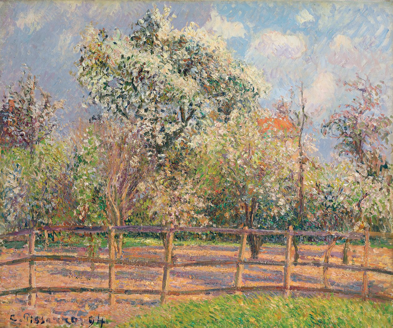Pæretrær i blomst, Eragny; Poiriers en fleur, Eragny, 1894 av Camille Jacob Pissarro