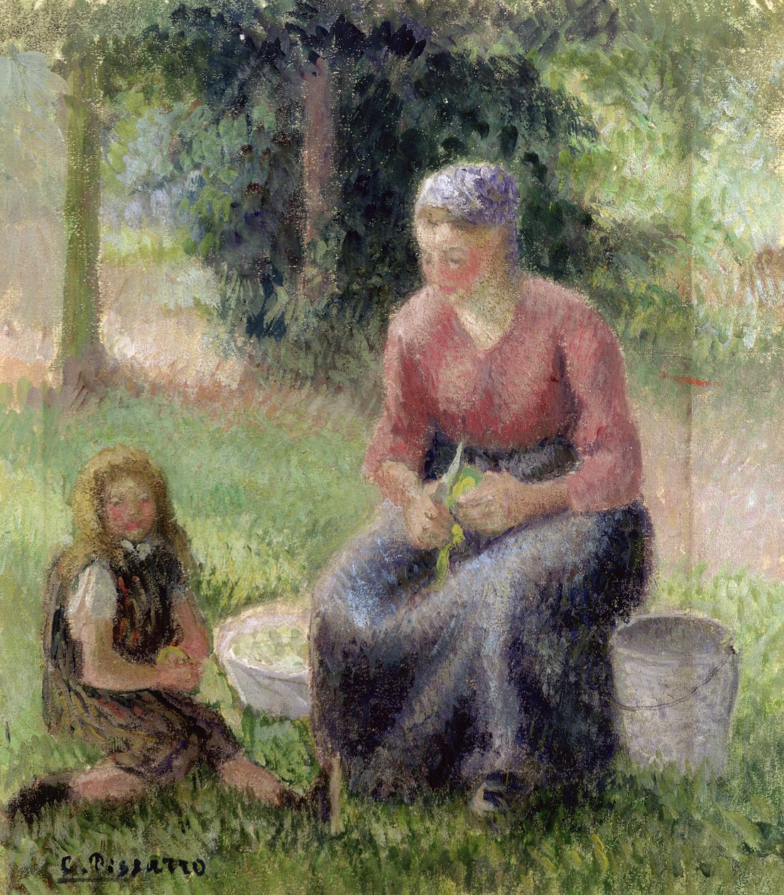 Bondekvinne og hennes lille pike, ca. 1893 av Camille Jacob Pissarro