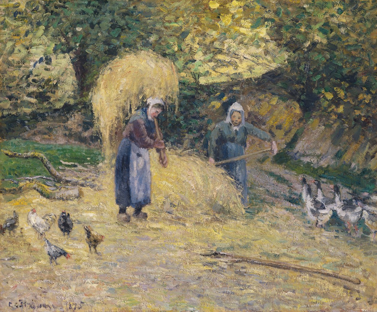 Peasants Heaving Straw, Montfoucault, 1875 av Camille Jacob Pissarro
