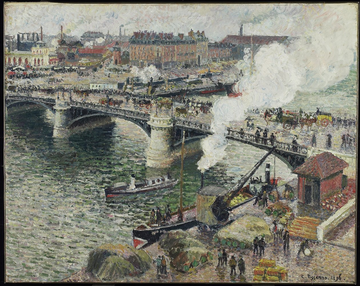 Pont Boieldieu i Rouen, fuktig vær, 1896 av Camille Jacob Pissarro