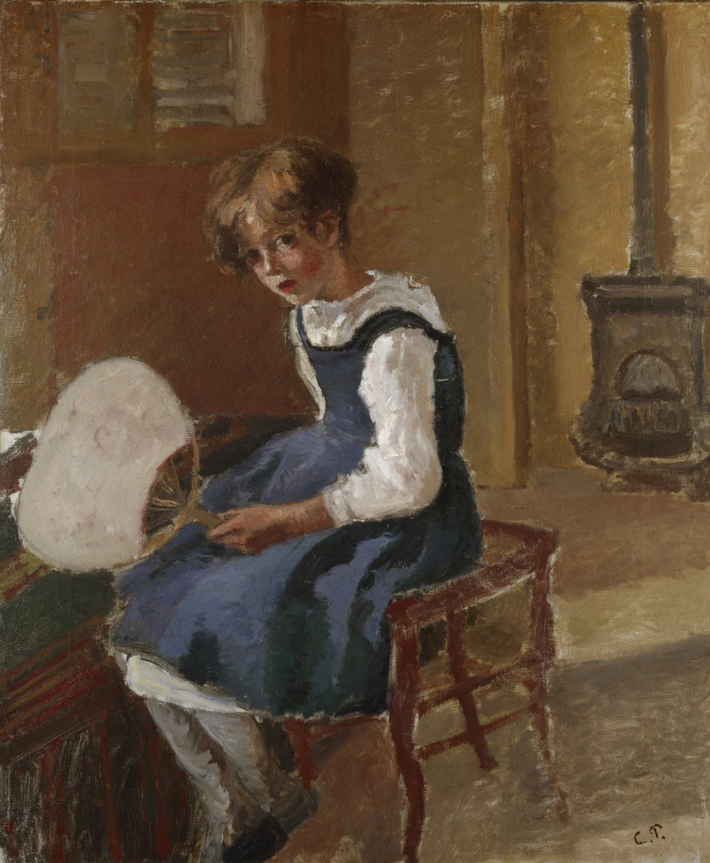 Portrett av Jeanne som holder en vifte, 1800-tallet av Camille Jacob Pissarro