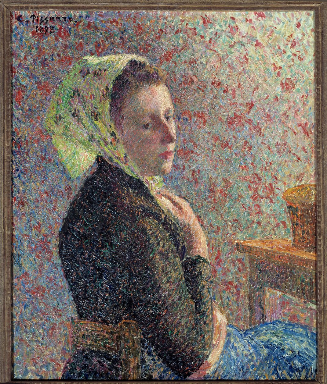 Portrett av en kvinne med en grønn folie i 1893 Maleri av Camille Pissarro (1830-1903). 1893. Dim. 0,65 x 0,54 m. Paris, Musee d