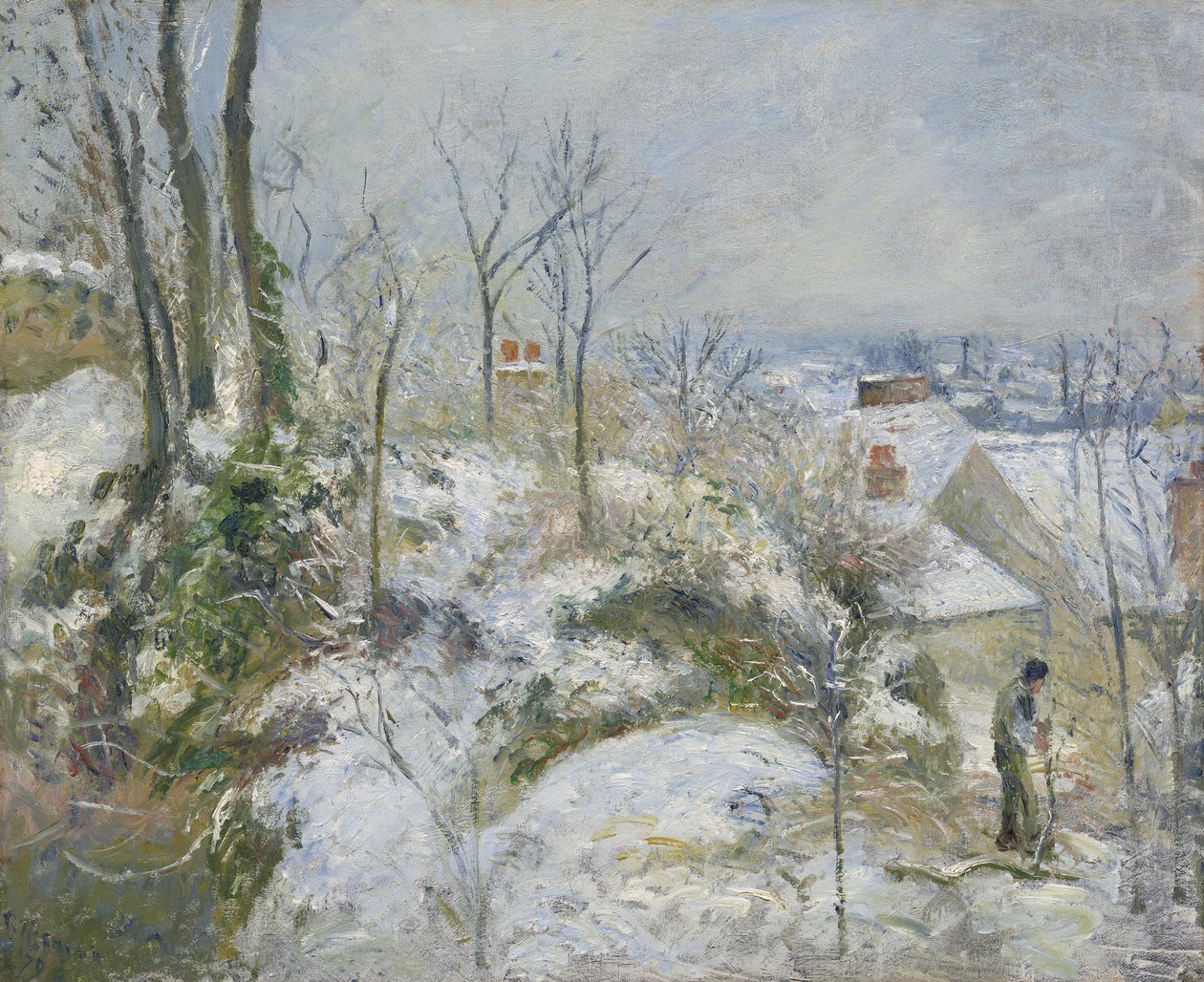 Kanin Warren ved Pontoise, Snow, 1879 av Camille Jacob Pissarro
