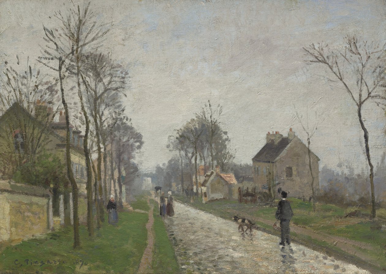 Veien til Versailles, Louveciennes, regneffekt, 1870 av Camille Jacob Pissarro