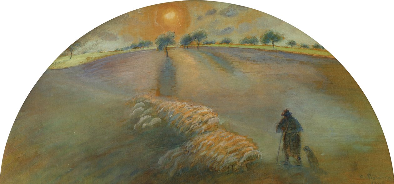 Hyrde og sauer; Berger et Moutons, 1890 av Camille Jacob Pissarro