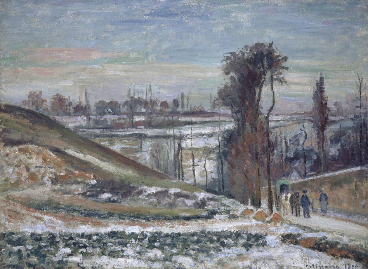 Snølandskap nær l"Hermitage, 1875 av Camille Jacob Pissarro