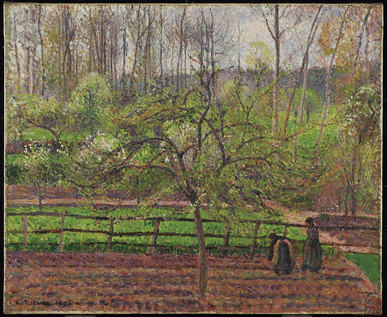 Vår, grått vær, Eragny, 1895 av Camille Jacob Pissarro
