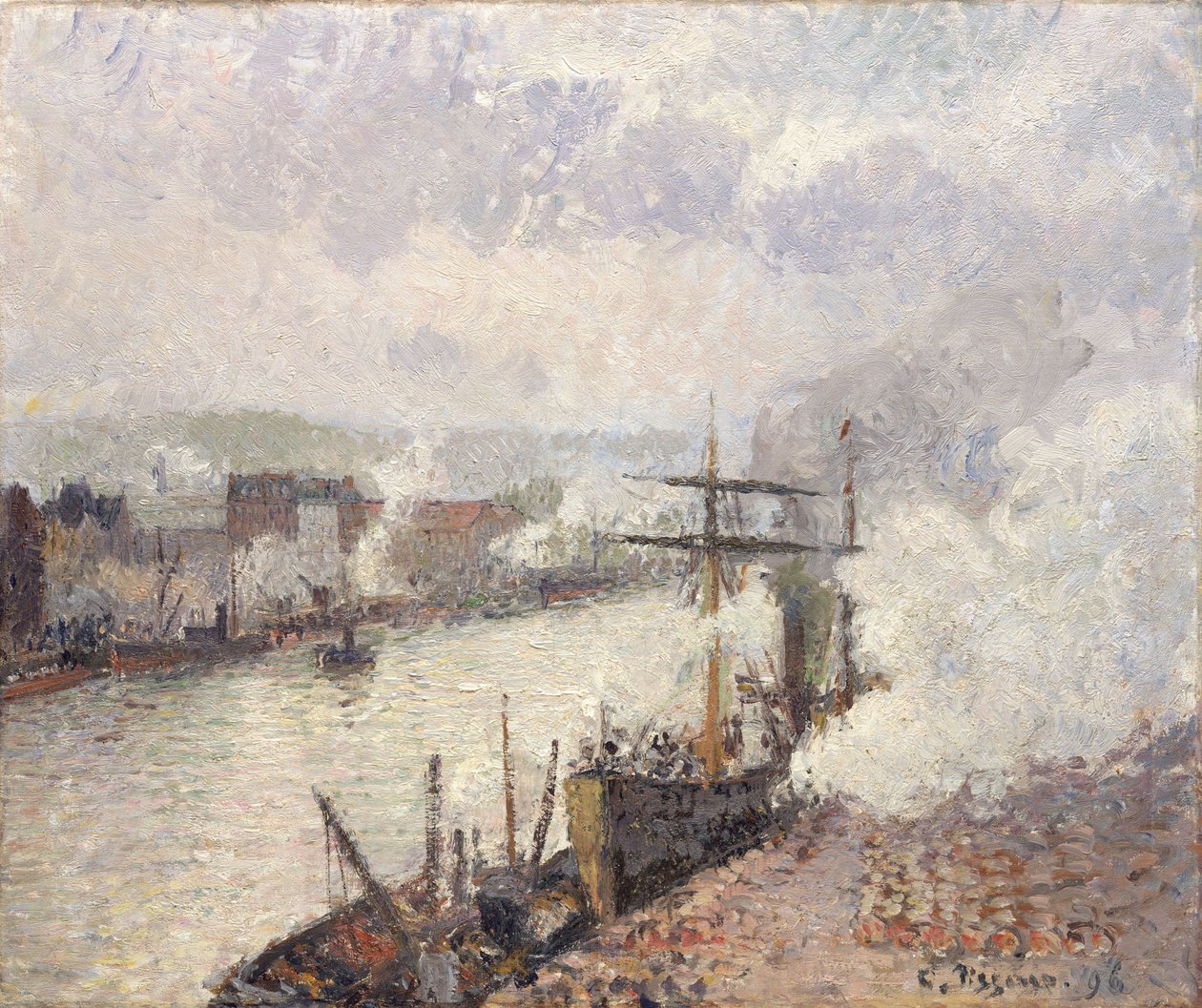 Dampbåter i havnen i Rouen, 1896 av Camille Jacob Pissarro