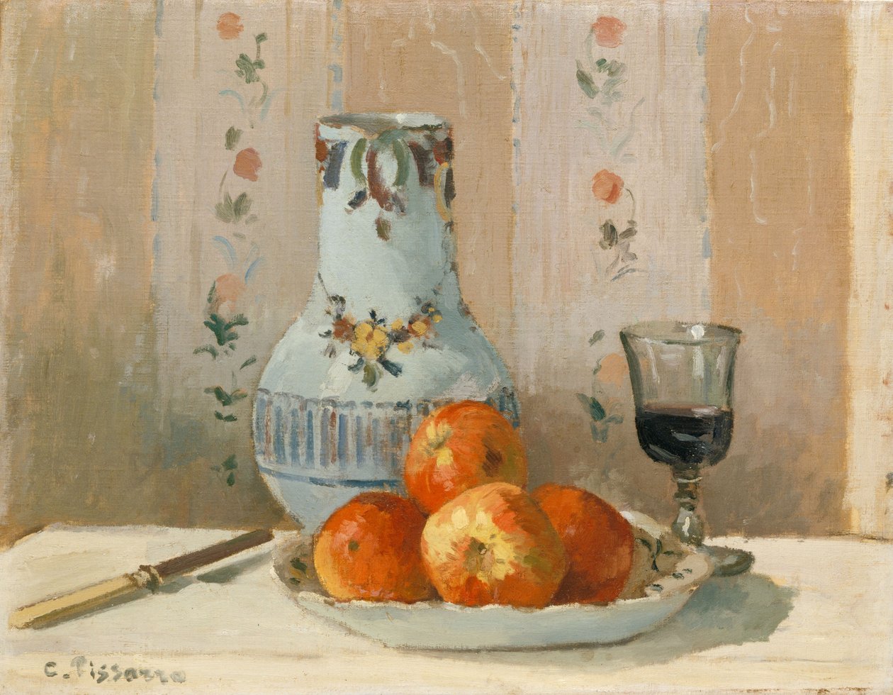 Stilleben med epler og mugge, 1872 av Camille Jacob Pissarro