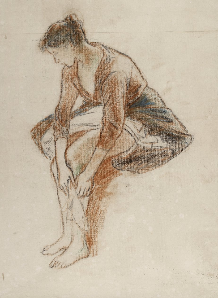 Studie av en ung kvinne som bader beina hennes (farget kritt med pastell på papir) av Camille Jacob Pissarro