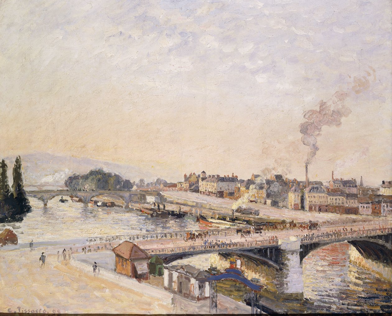 Soloppgang over Rouen; Lever du Soleil a Rouen, 1898 av Camille Jacob Pissarro