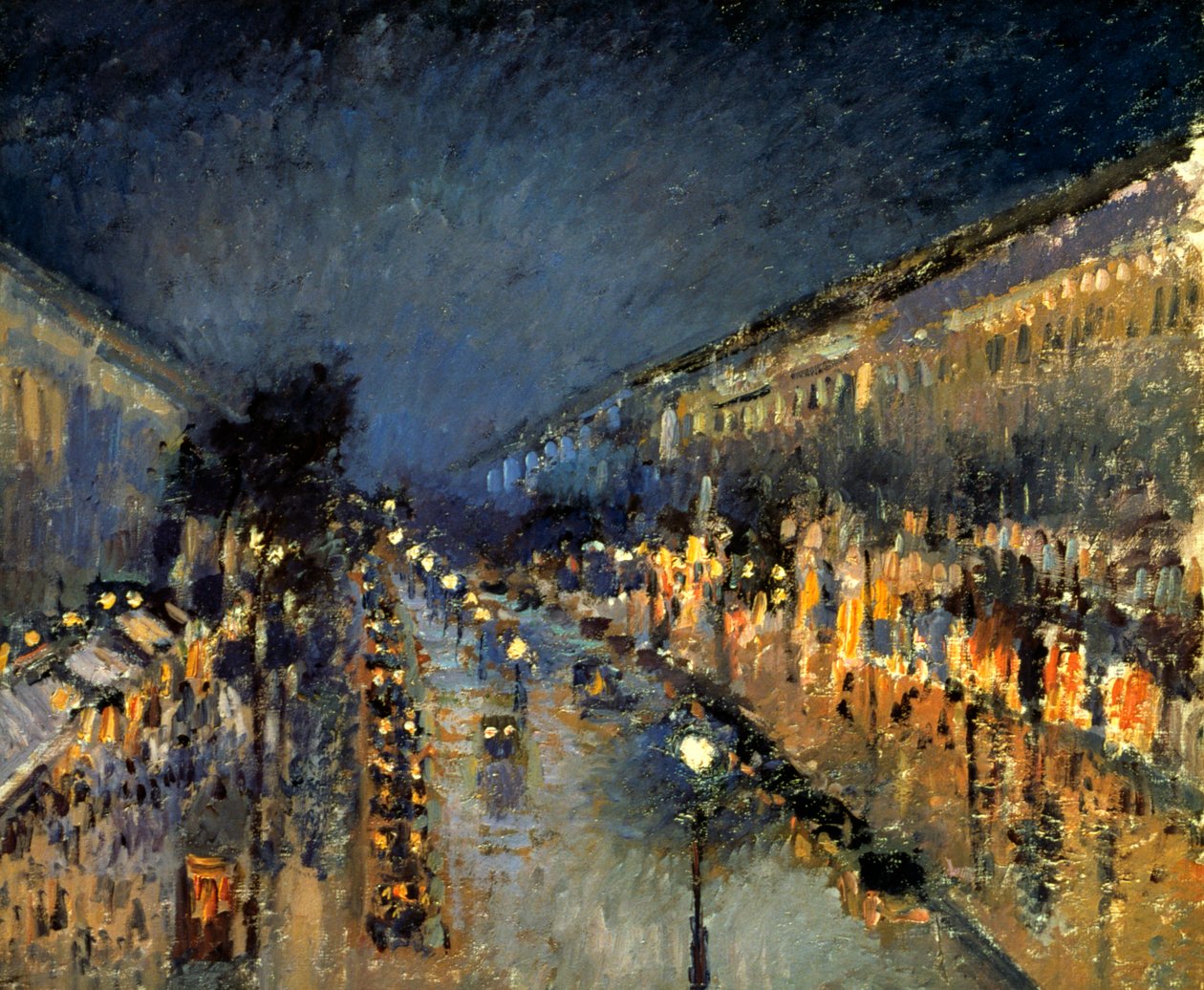 Boulevard Montmartre om natten, 1897 av Camille Jacob Pissarro