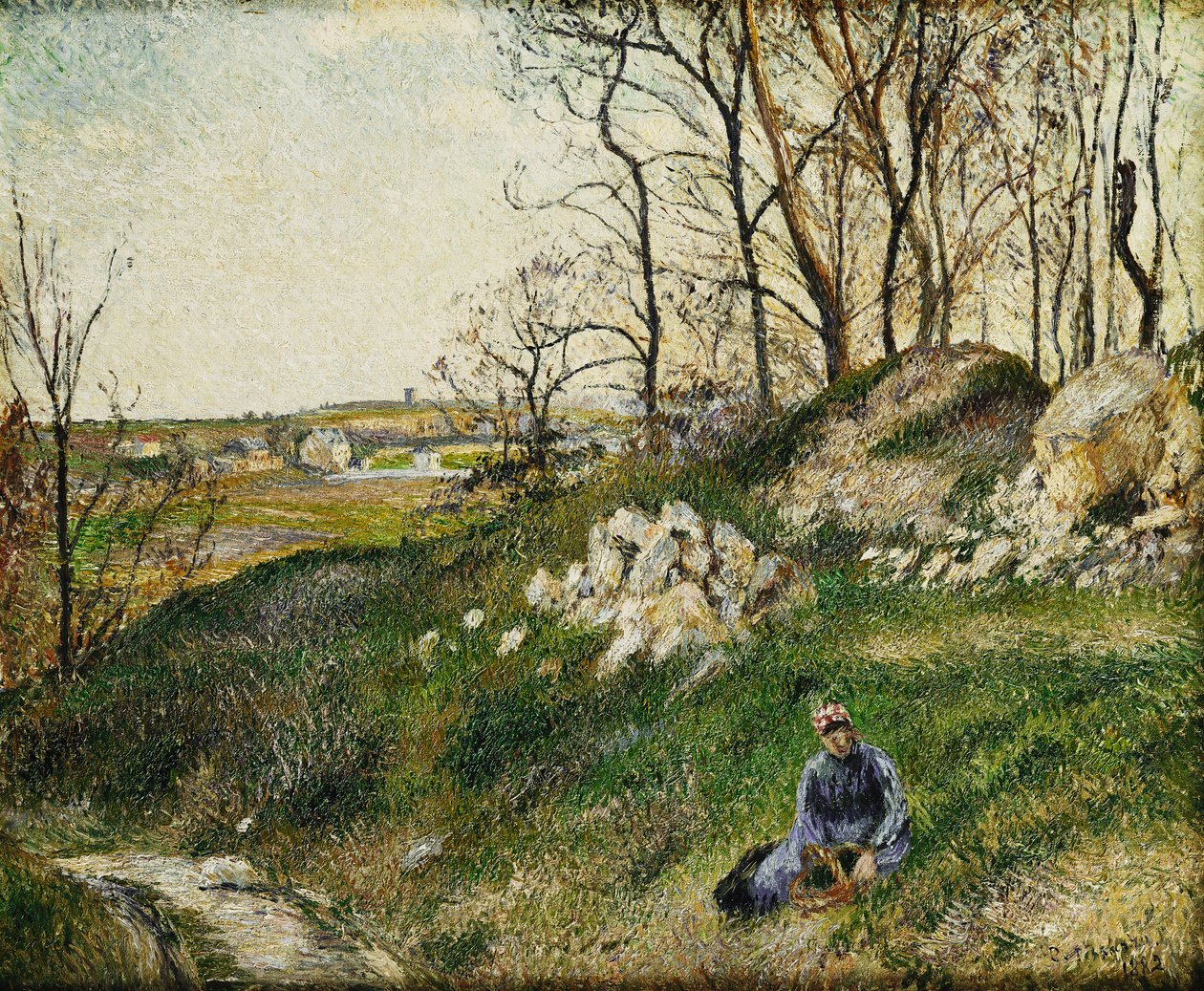 Kålplukkerne, Pontoise; The Cabbage Quarries, Pontoise, 1882 av Camille Jacob Pissarro