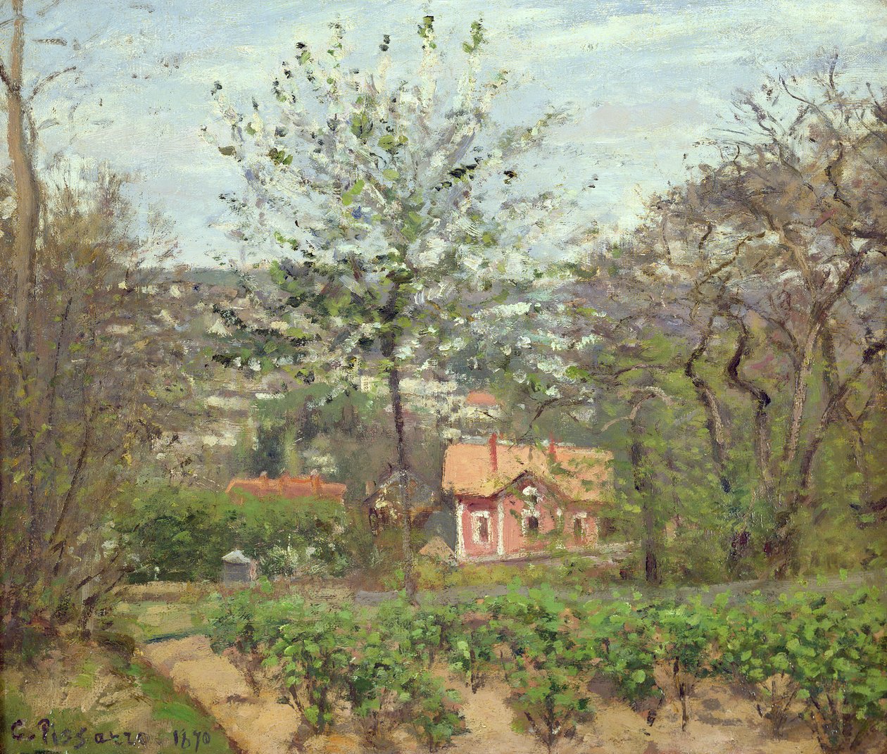 The Cottage, or the Pink House - Hamlet of the Flying Heart, 1870 av Camille Jacob Pissarro