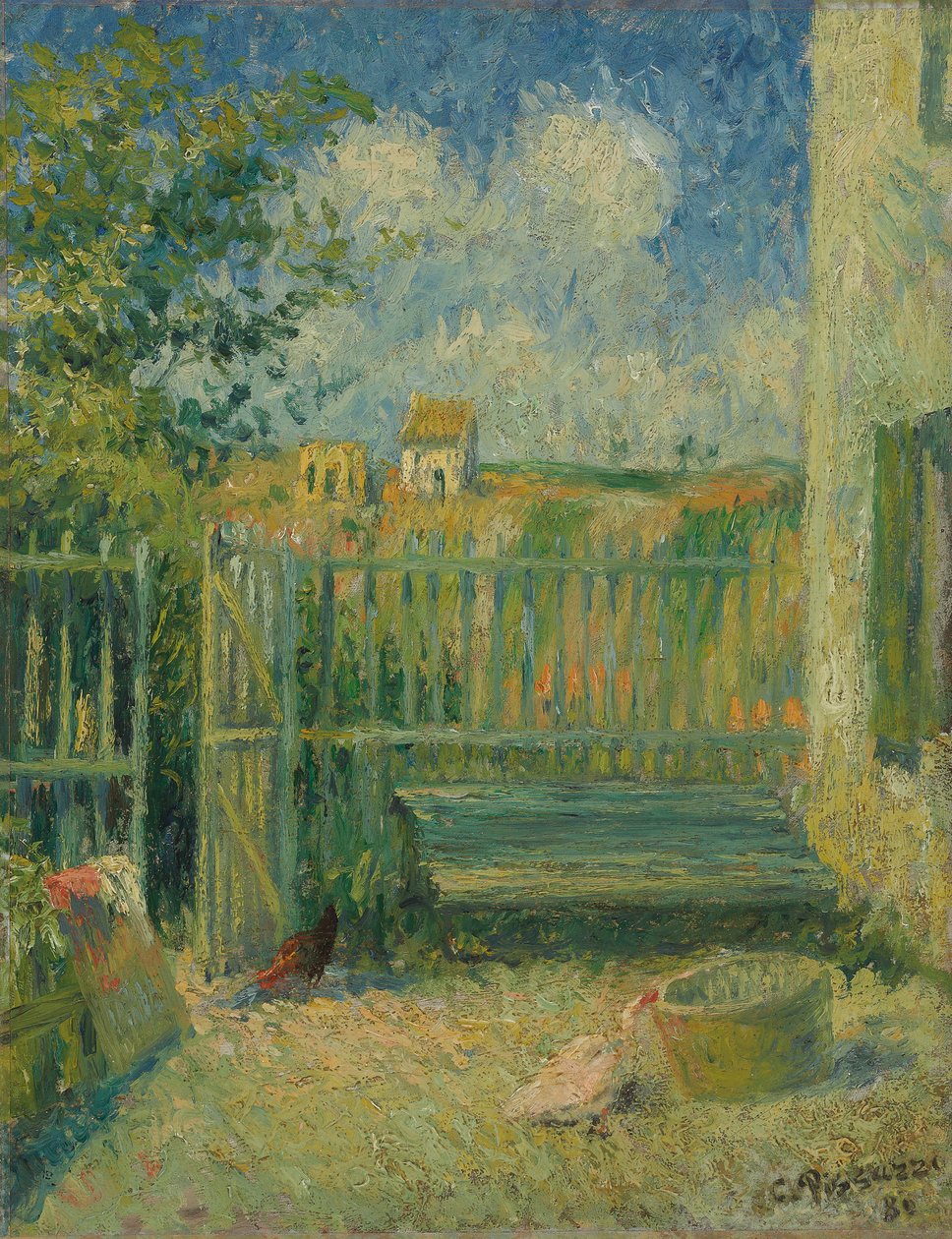 Gårdsplassen til Maison Rondest, Pontoise; Gårdsplassen til Rondest-huset, Pontoise, 1880 av Camille Jacob Pissarro