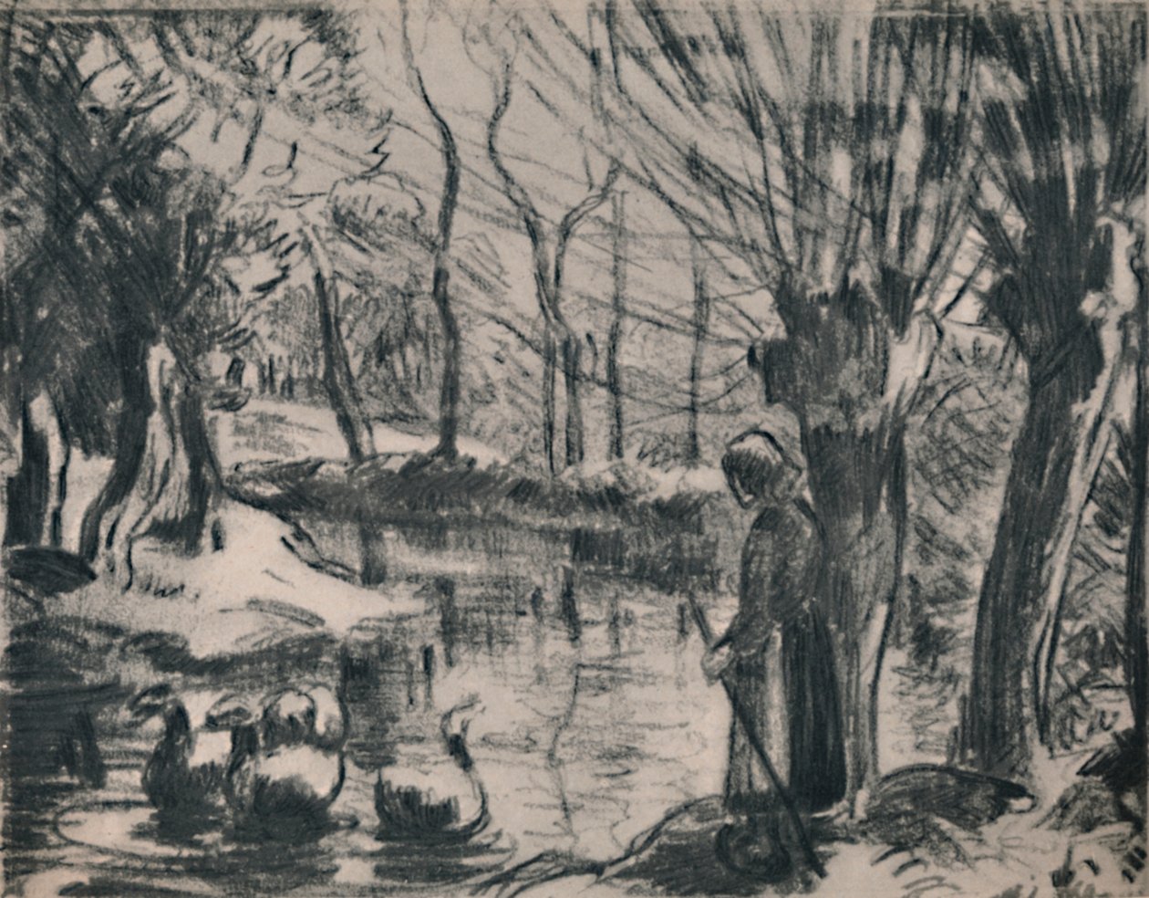 The Goose Girl, ca. 1870-tallet, 1946 av Camille Jacob Pissarro