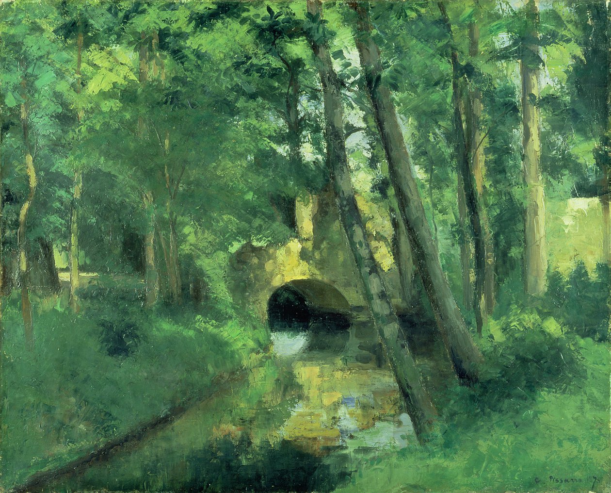 Den lille broen, Pontoise, 1875 av Camille Jacob Pissarro