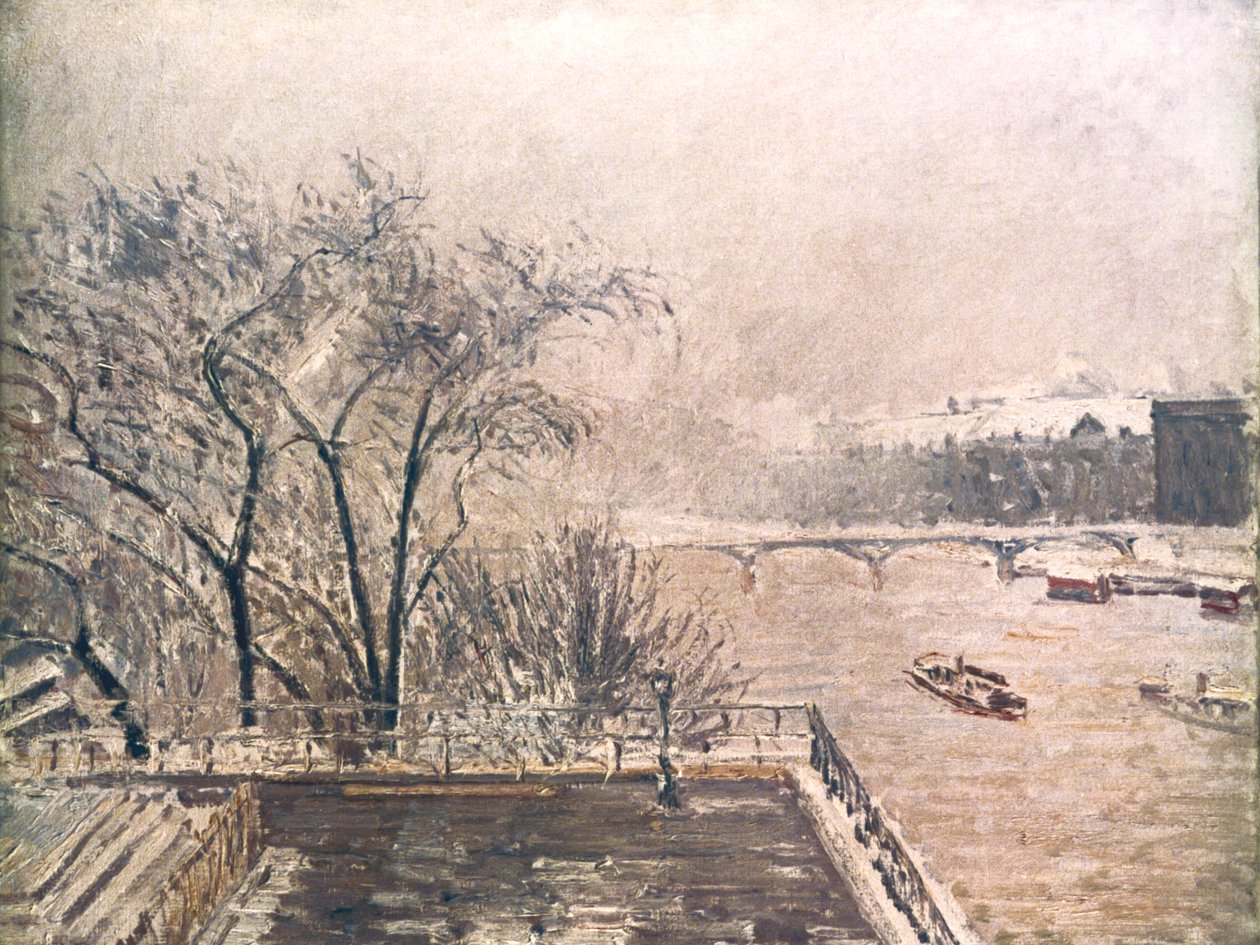 Louvre under snø, 1902 av Camille Jacob Pissarro