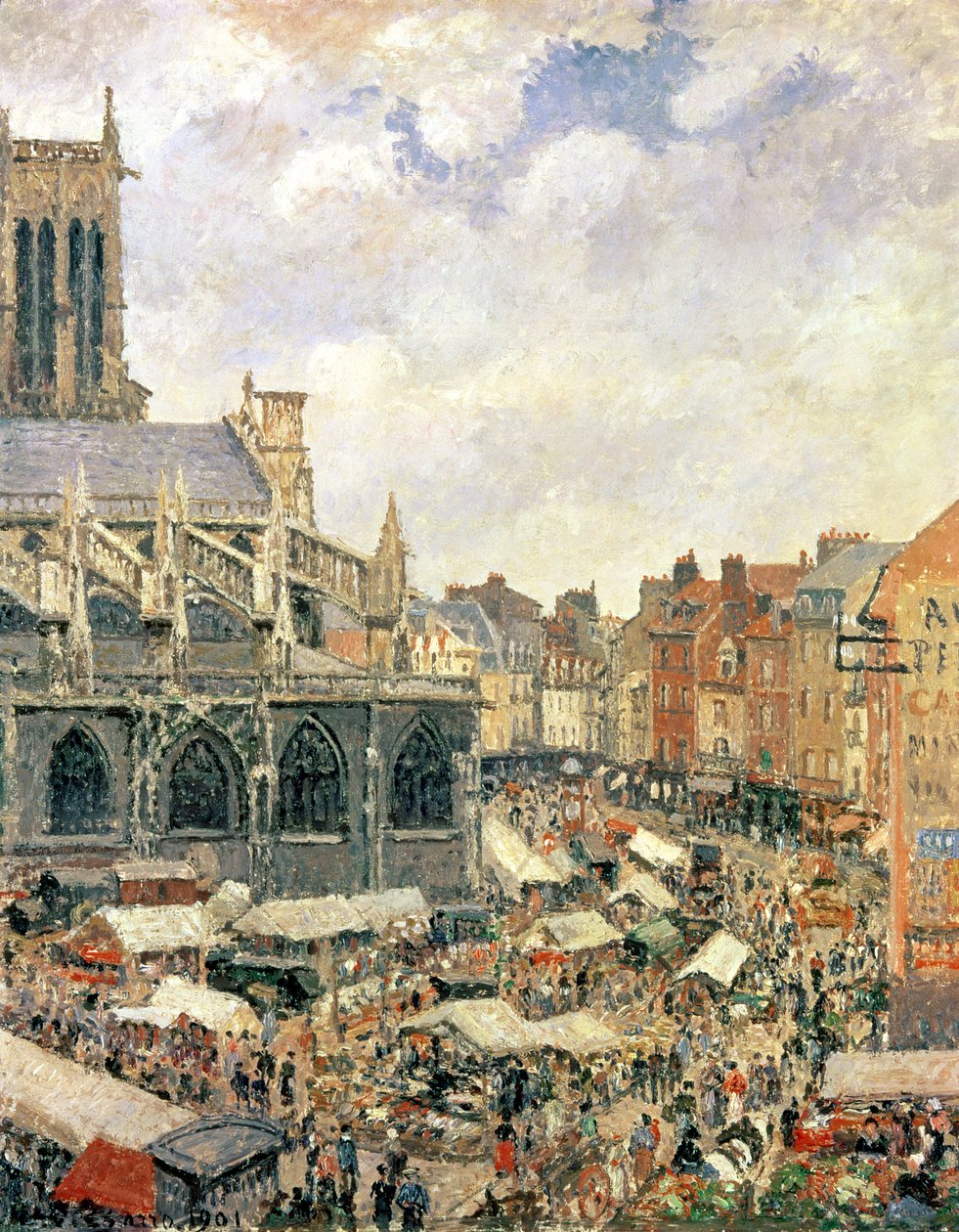 Markedet rundt Saint-Jacques-kirken, Dieppe, 1901 av Camille Jacob Pissarro