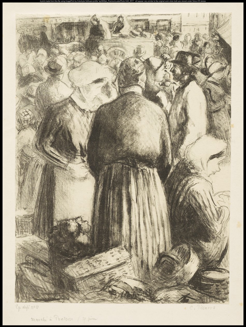 Markedet i Pontoise, ca. 1895 av Camille Jacob Pissarro