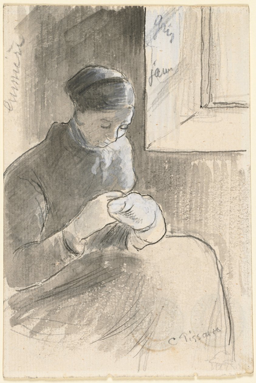 The Mender, ca. 1881. av Camille Jacob Pissarro