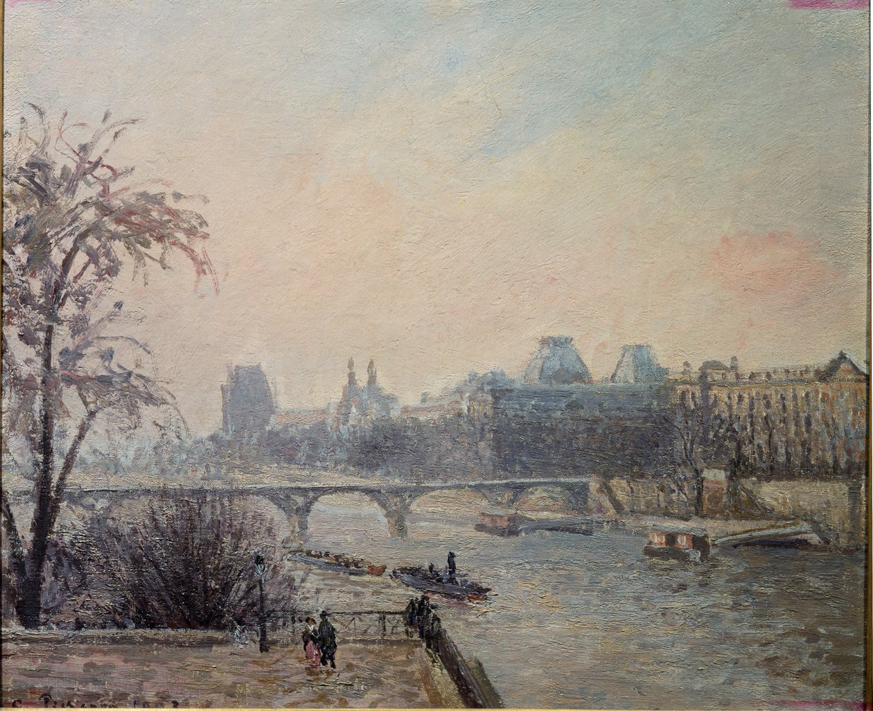 Seinen og Louvre (olje på lerret av Camille Jacob Pissarro