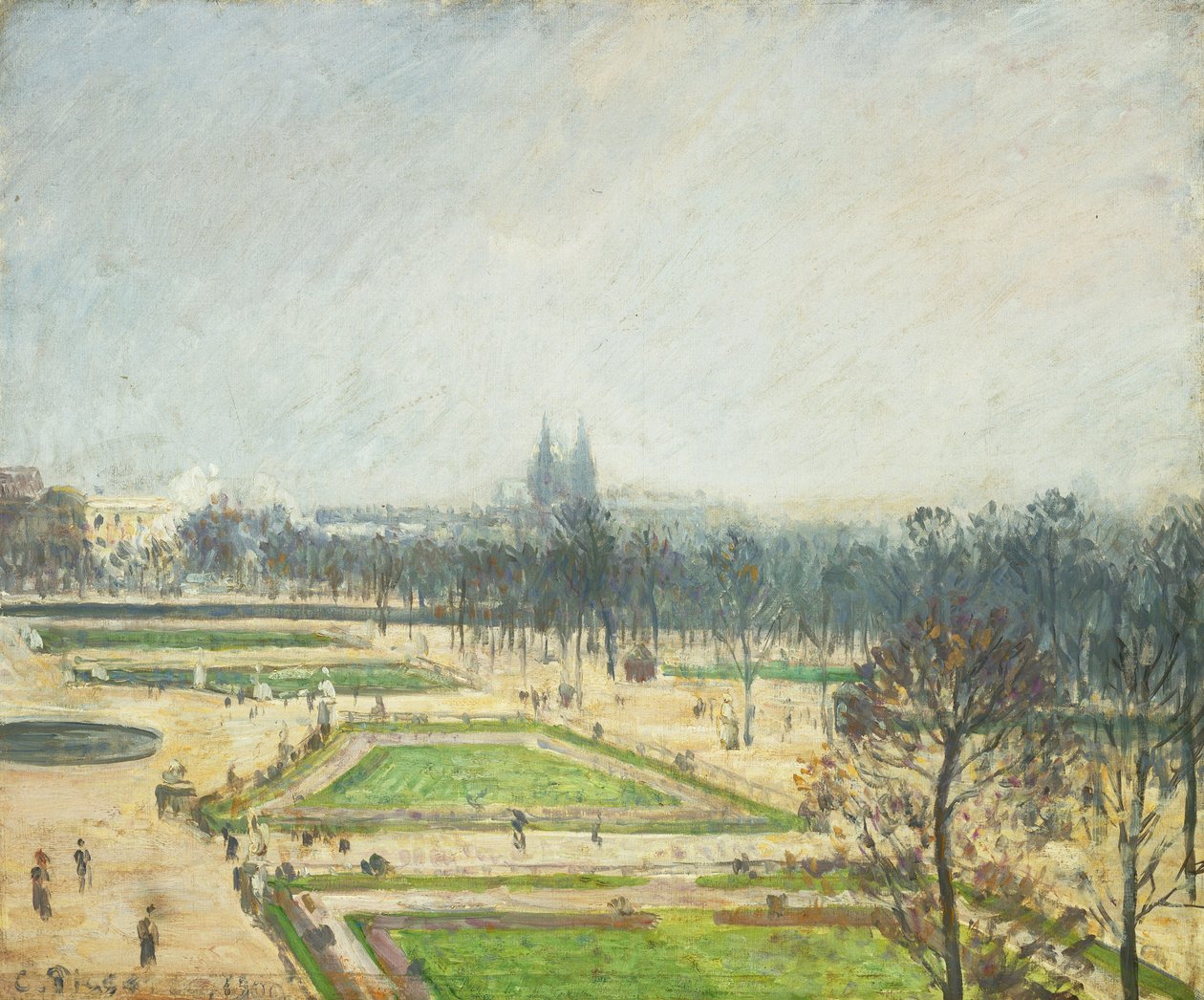 Tuilerie-dammene, Mist; The Tuileries Basin, Mist, 1900 av Camille Jacob Pissarro