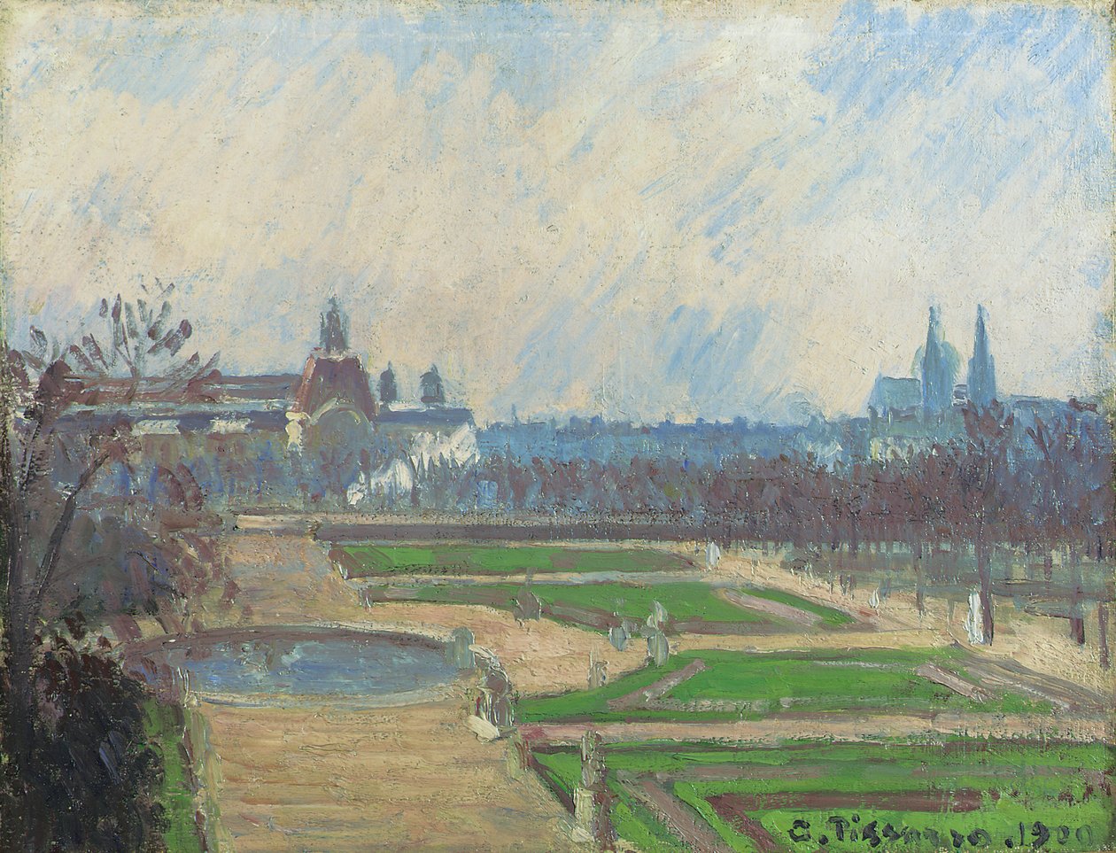 Tuileriene og Louvre, 1900 av Camille Jacob Pissarro