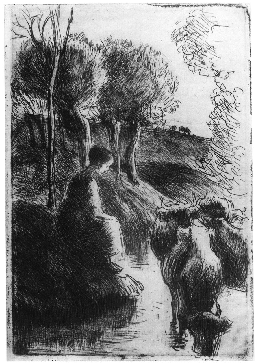 Vachere au Bord de Leau, Cowherd beside Water, c1850-1900 1924 av Camille Jacob Pissarro