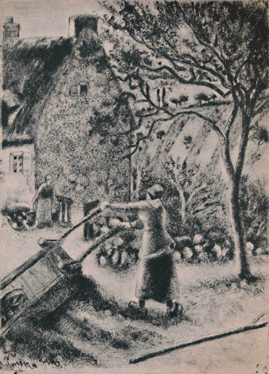 Kvinne som tømmer en hjulbår, ca. 1880, 1946 av Camille Jacob Pissarro