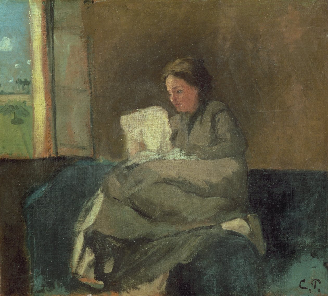 Kvinne som leser av Camille Jacob Pissarro
