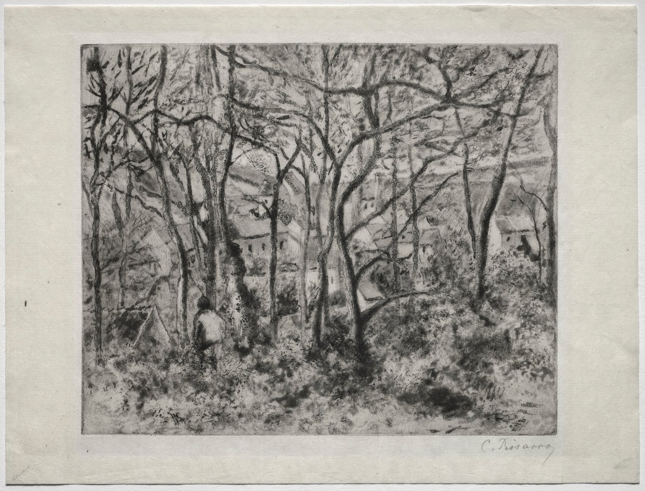 Skoglandskap ved LHermitage, Pontoise, 1879. av Camille Jacob Pissarro