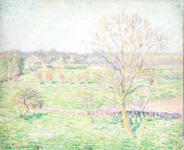 Et felt med et valnøtttre om våren av Camille Jacob Pissarro