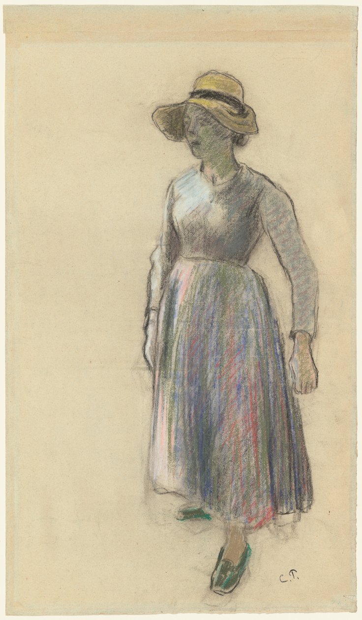En bondepike i stråhatt av Camille Pissarro